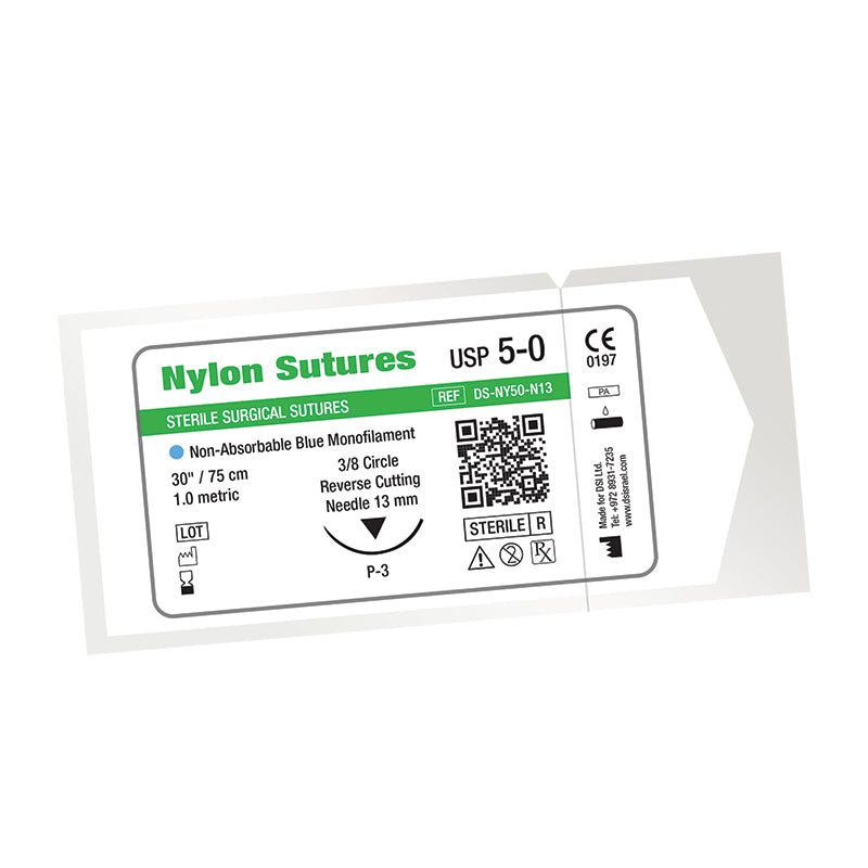 Nylon Monofilament Sutures 12pcs pack, Needle 13mm